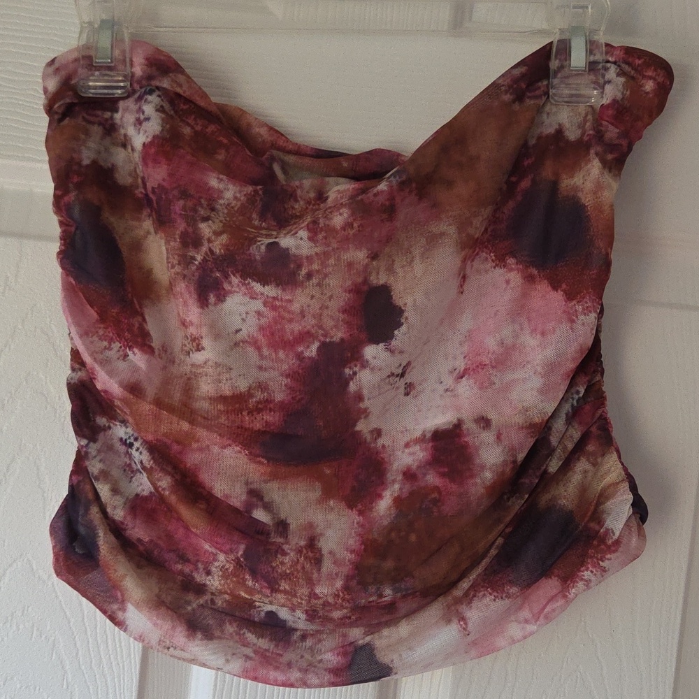 Lulus Floral Tube Top XL NWT Sleeveless Pink Brown Barbiecore Y2K Style - Picture 4 of 7